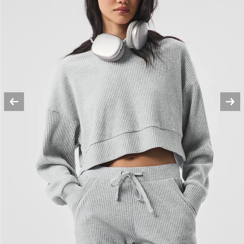 Gray Ribbed Knit Sweater and Joggers Set